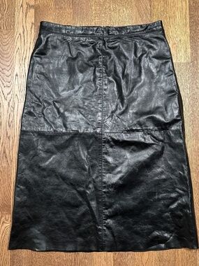 Vintage 90s Gap Leather Black Long Pencil Skirt Womens US 8